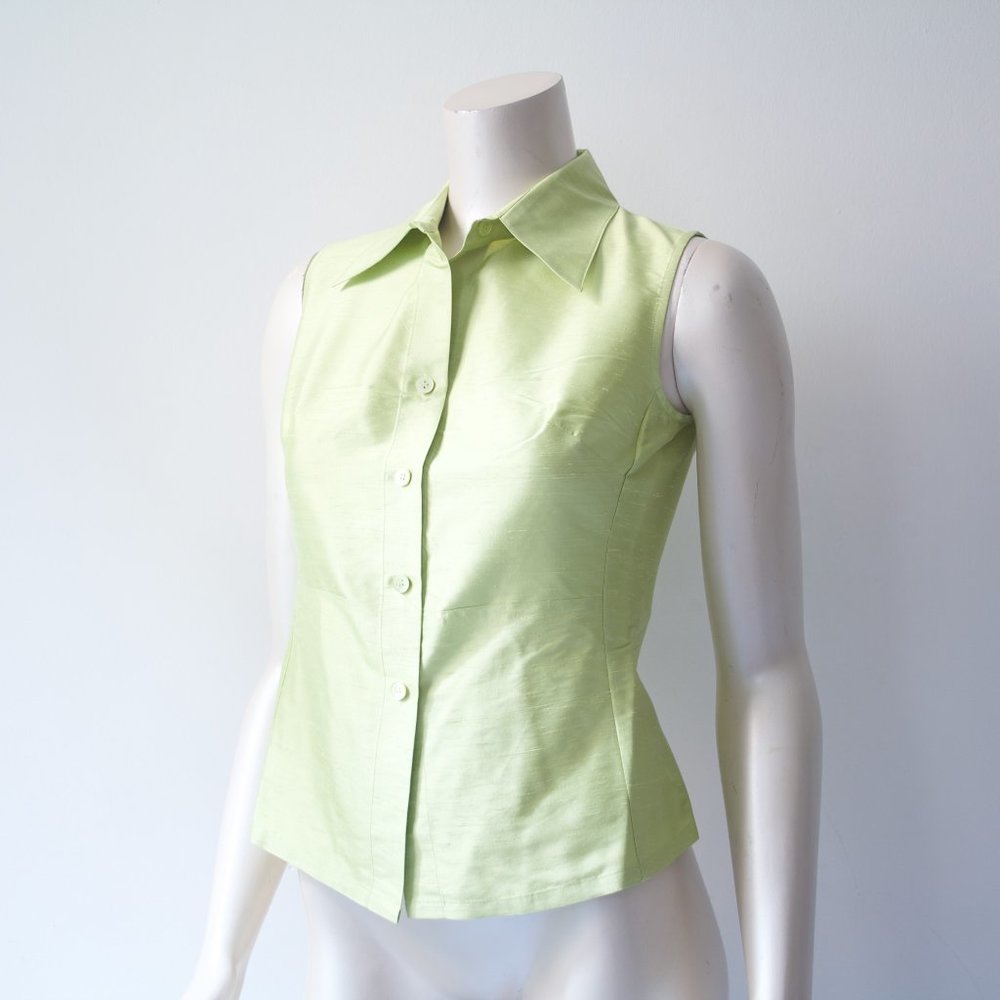 Vintage Karen Kane Lifestyle Petites 100% Silk Sleeveless Button Down Shirt - P